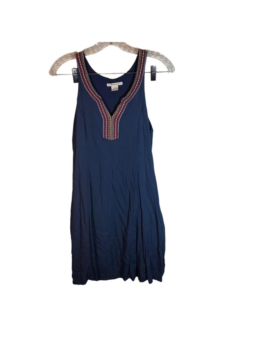 Ariat tank dress women S blue sleeveless embroidered V-neck lined pockets a line